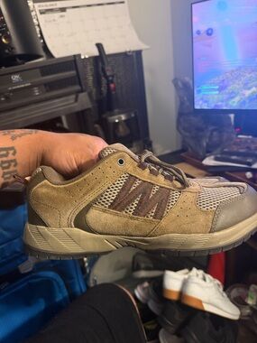 Faded Glory Mens 12 Sneakers Brown Leather Hiking Style Comfort Memory Foam